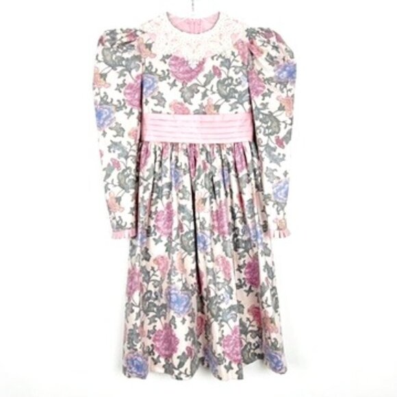 NWT Vintage Ruth of Carolina Lace Collar Puff Sleeve Floral Print Dress Size 10 - Picture 1 of 15